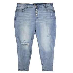 Stitch Star Womens Distressed Faded Light Wash Button Fly Jeans Size 20‎